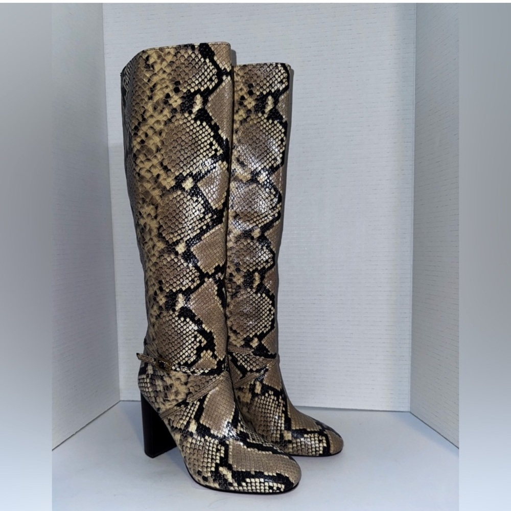 Tory Burch Snake Embossed Leather Knee Boots 6.5